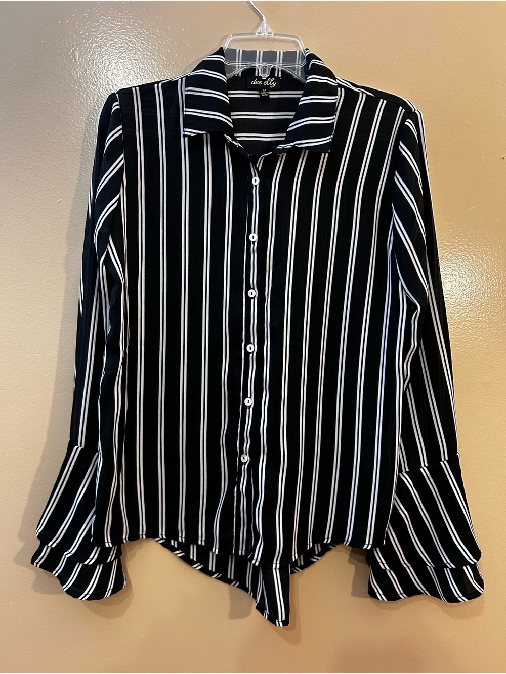 Dee Elly Black & White Vertical Stripe Button-Down Shirt